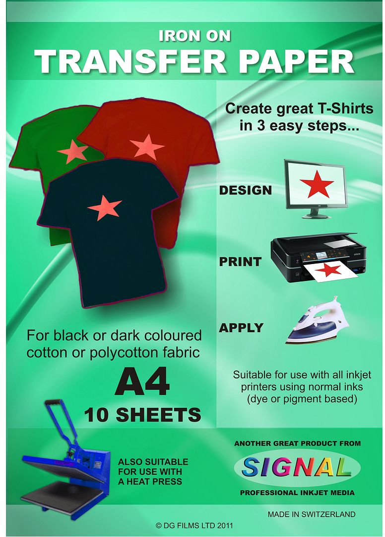 10 x TShirt Transfer Paper (IronOn) For Dark Fabrics eBay
